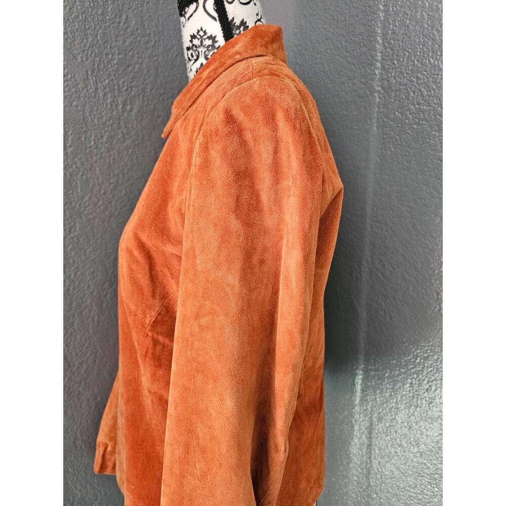 Women s Vintage Suede Clio Full Zip Up Jacket Orange Size 10 Padded Shoulders - Picture 10 of 16
